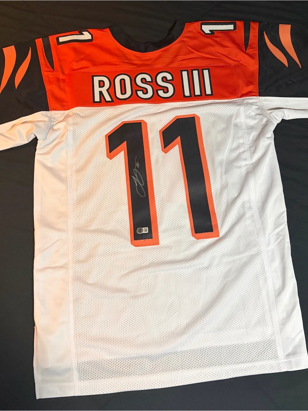 Custom hand stitched signed White and Orange Football Jersey - Ross III #11